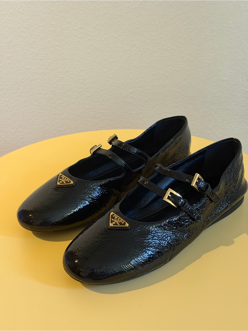 PRADA PATENT LEATHER BLACK BALLERINA FLATS